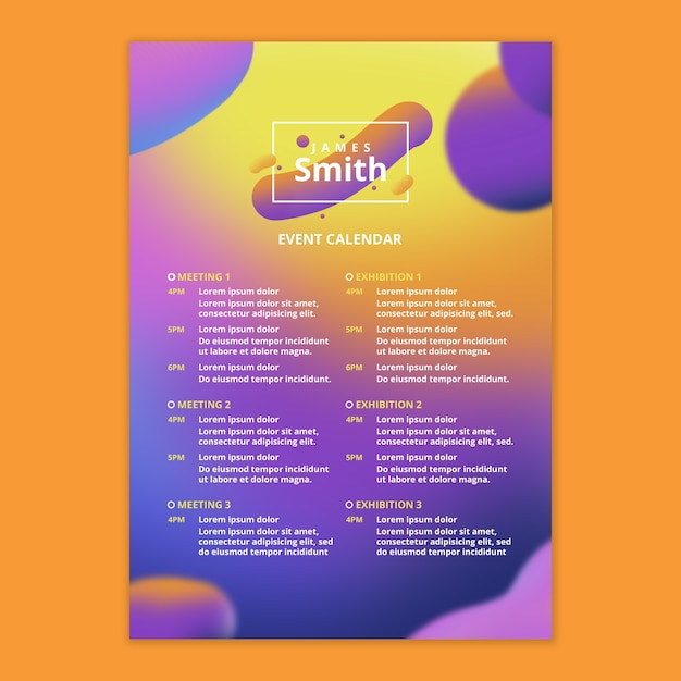 Event calendar template with fluid background