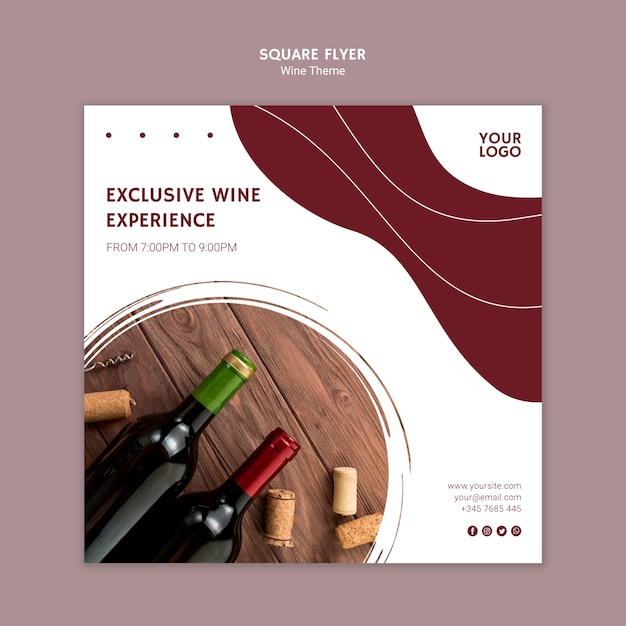 Free PSD exclusive wine experience square flyer