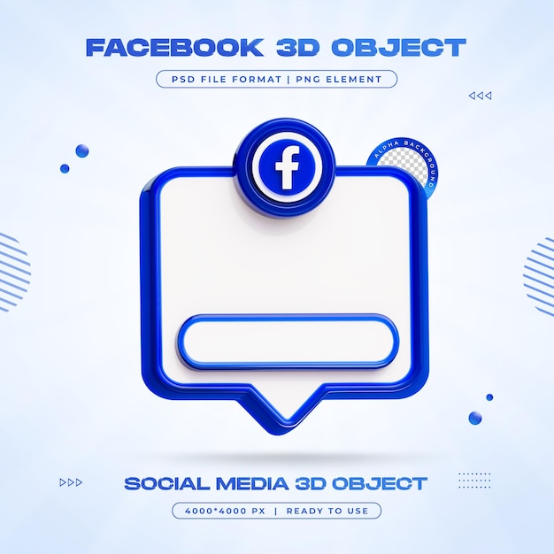 Free PSD facebook element social media 3d render isolated for composition