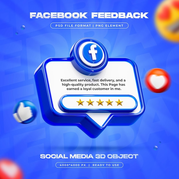 Free PSD facebook feedback review isolated social media 3d render