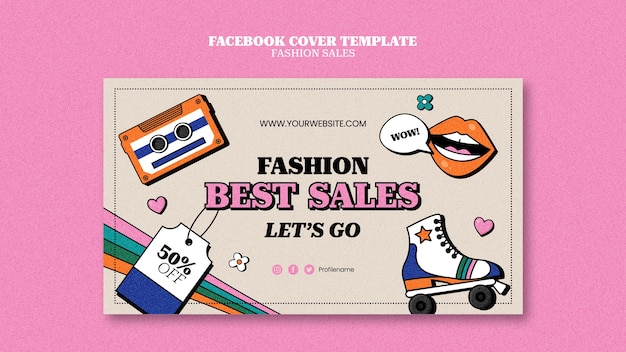 Free PSD fashion sales social media cover template with retro design