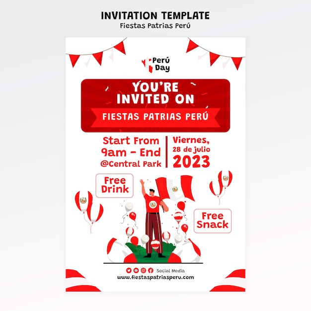 Free PSD fiestas patrias peru celebration invitation