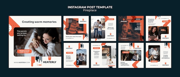 Free PSD fireplace concept instagram post set