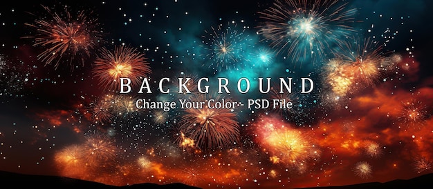 Free PSD fireworks in the night sky