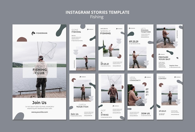 무료 PSD 낚시 개념 instagram 이야기 템플릿