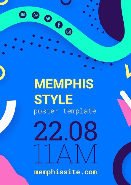 Flat blue memphis style poster