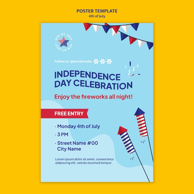 Free PSD flat design 4th of july poster template