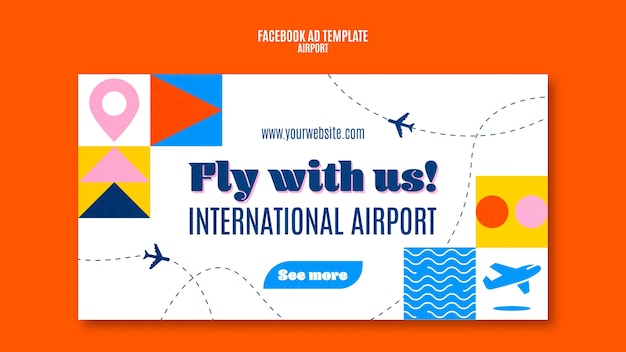 Free PSD flat design airport facebook template