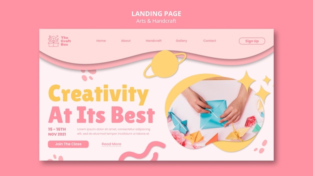 Flat design of art and handcrafts landing page template