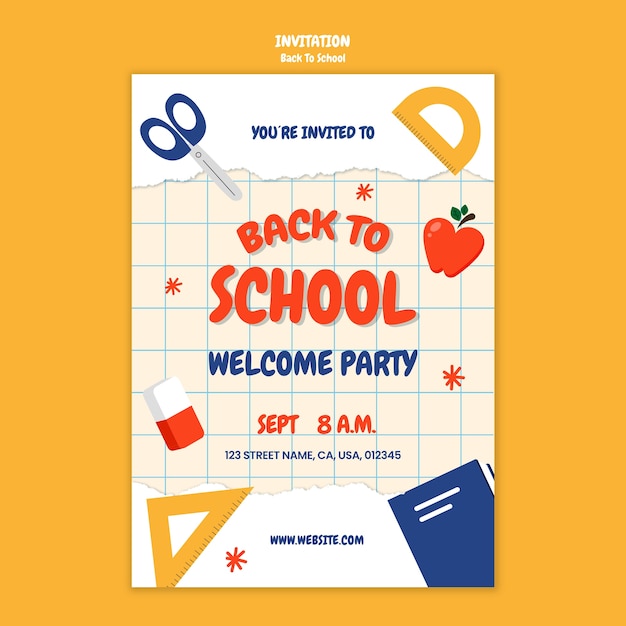 Free PSD flat design back to school  template