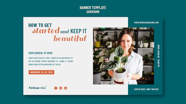 Free PSD flat design banner gardening template