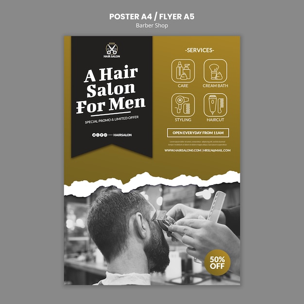 Free PSD flat design barbershop poster template