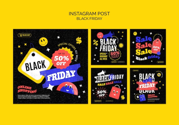 Free PSD flat design black friday instagram posts