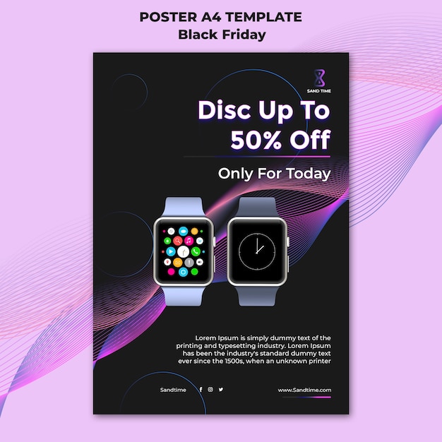 Free PSD flat design of black friday template