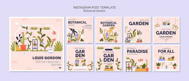 Free PSD flat design botanical garden instagram posts