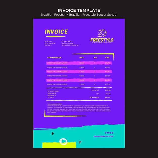 Flat design brazilian football invoice template