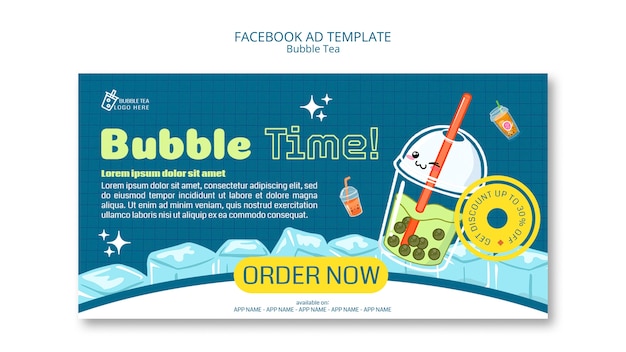 Free PSD flat design bubble tea template