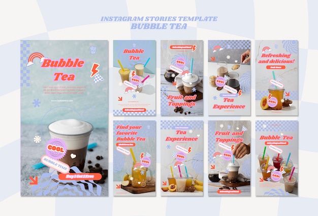 Free PSD flat design bubble tea template