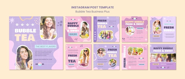 Free PSD flat design bubble tea template