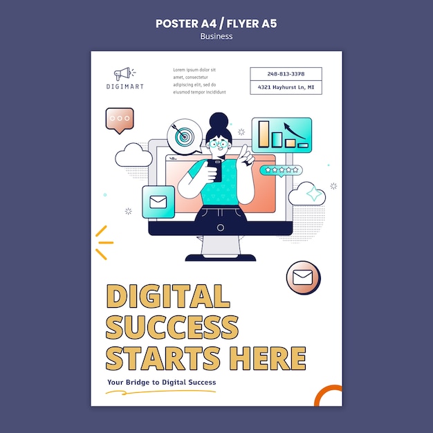 Free PSD flat design business strategy poster template