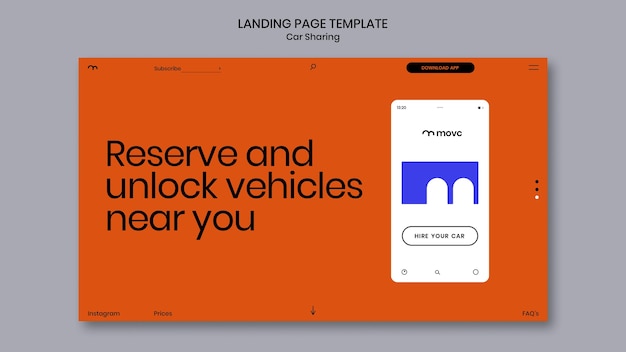 Free PSD flat design car sharing landing page