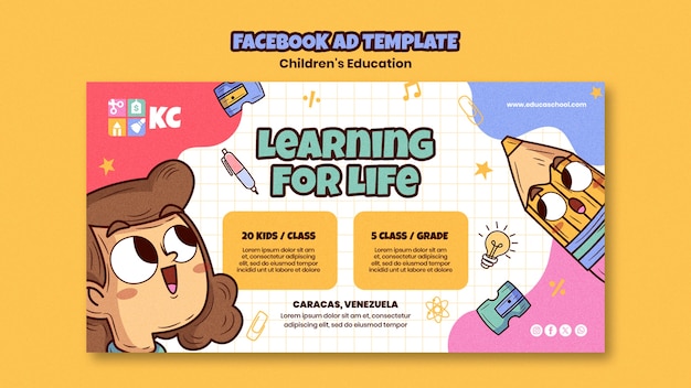 Free PSD flat design children's education facebook template