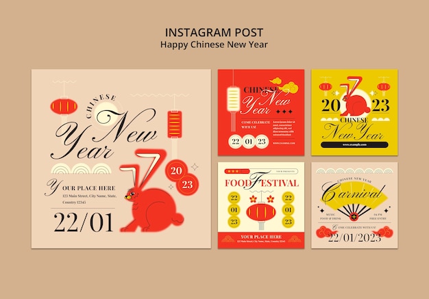 Free PSD flat design chinese new year instagram post template