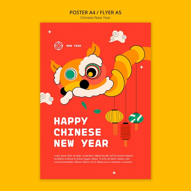 Flat design chinese new year poster template