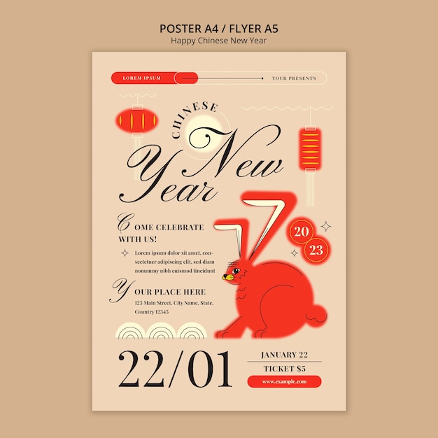 Free PSD flat design chinese new year poster template