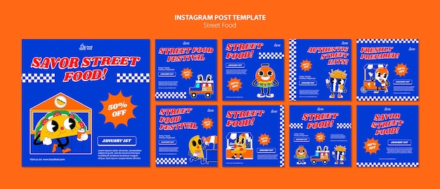 Free PSD flat design delicious food instagram posts