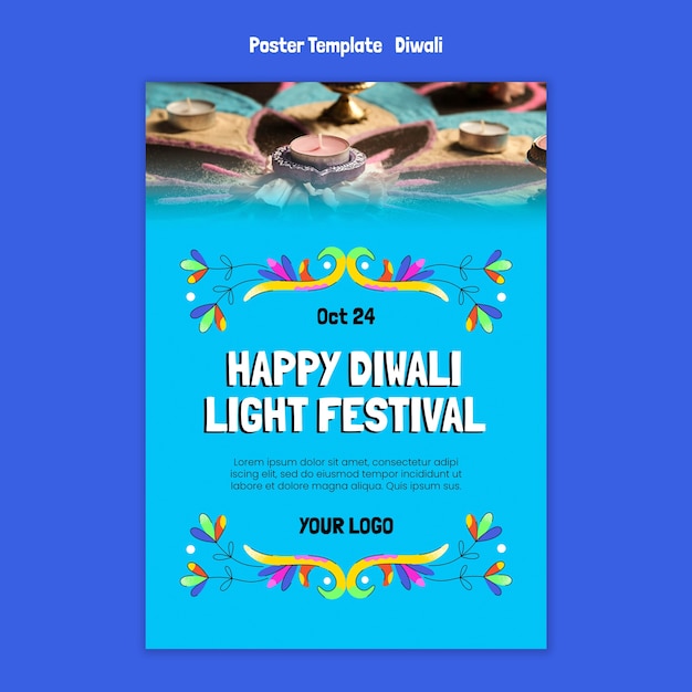 Free PSD flat design diwali festival template