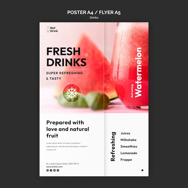 Free PSD flat design drink poster template