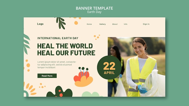 Free PSD flat design earth day landing page template