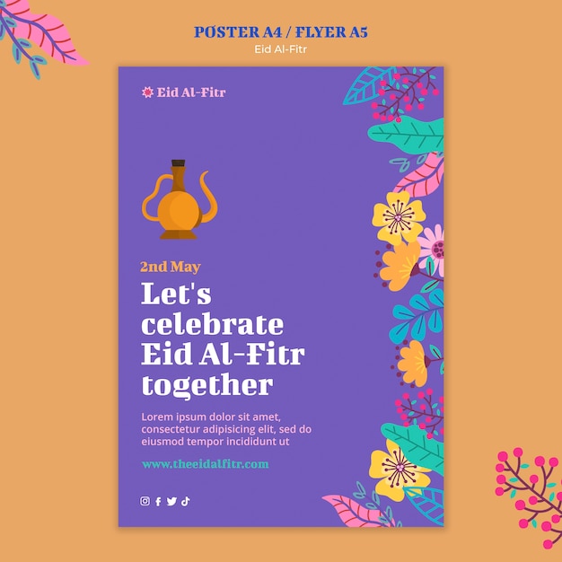 Flat design eid al fitr poster template