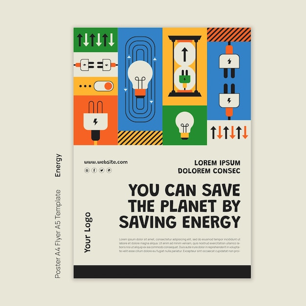 Free PSD flat design energy reduce poster template