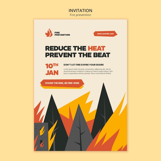 Free PSD flat design fire prevention invitation template