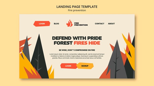 Free PSD flat design fire prevention landing page template