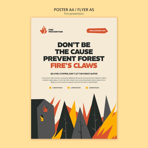 Free PSD flat design fire prevention poster template