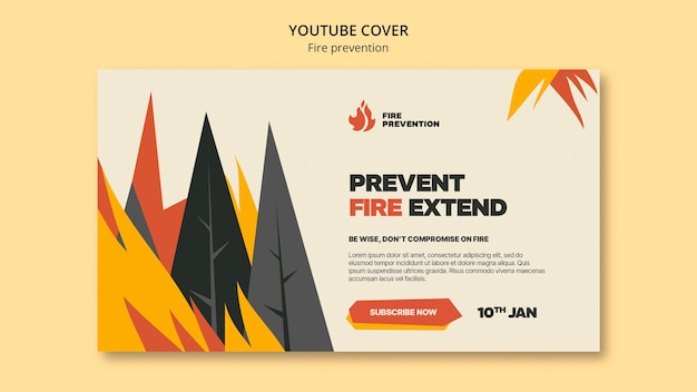 Free PSD flat design fire prevention youtube cover template