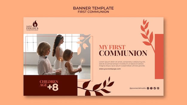 Flat design first communion banner template