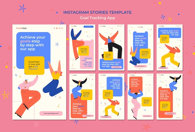 Free PSD flat design goal tracking app instagram stories