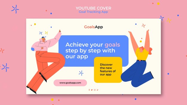 Free PSD flat design goal tracking app youtube cover template