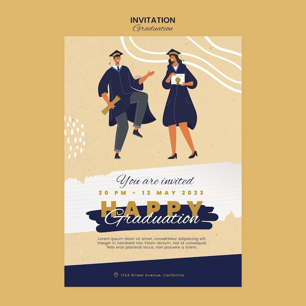 Free PSD flat design graduation day invitation template