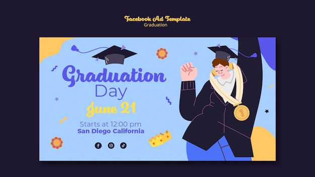 Free PSD flat design graduation facebook template