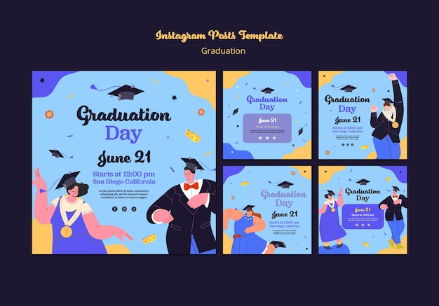 Free PSD flat design graduation instagram posts