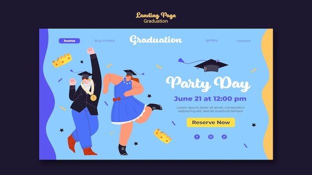 Free PSD flat design graduation landing page template