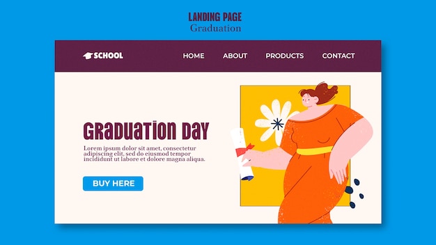 Free PSD flat design graduation landing page template