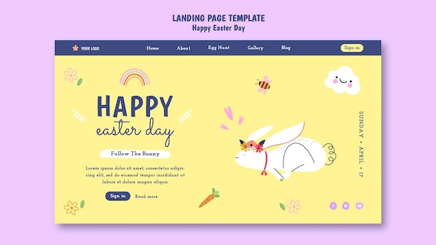 Free PSD flat design happy easter template