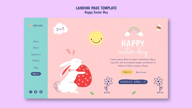 Free PSD flat design happy easter template