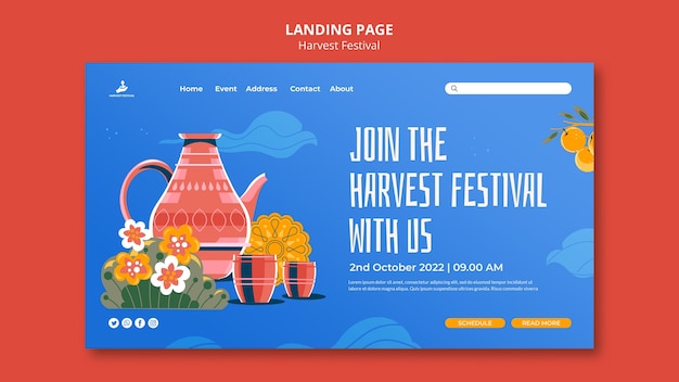 Free PSD flat design harvest festival template design